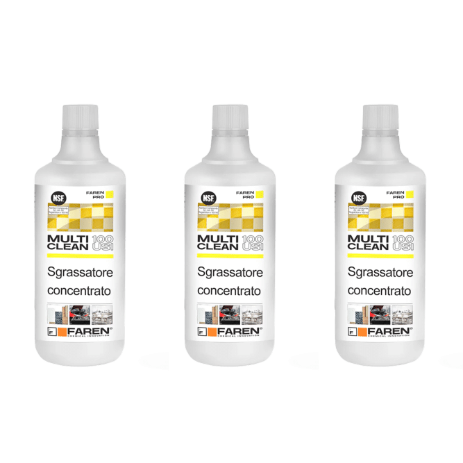 3 Flaconi Sgrassatore Multiuso Concentrato da 1 Litro | Faren 100 | 3 x 1 LT