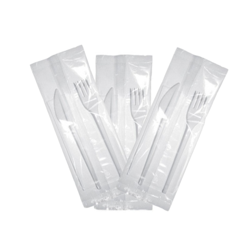 Bis Posate Imbustate in Plastica Rigida ( Forchetta + Coltello + Tovagliolo ) | Vari Formati