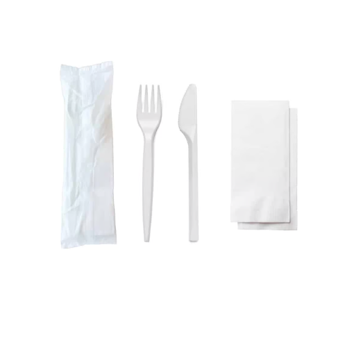 Bis Posate Imbustate in Plastica Rigida ( Forchetta + Coltello + Tovagliolo ) | Vari Formati
