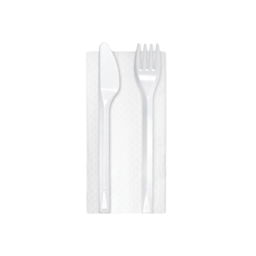 Bis Posate Imbustate in Plastica Rigida ( Forchetta + Coltello + Tovagliolo ) | Vari Formati