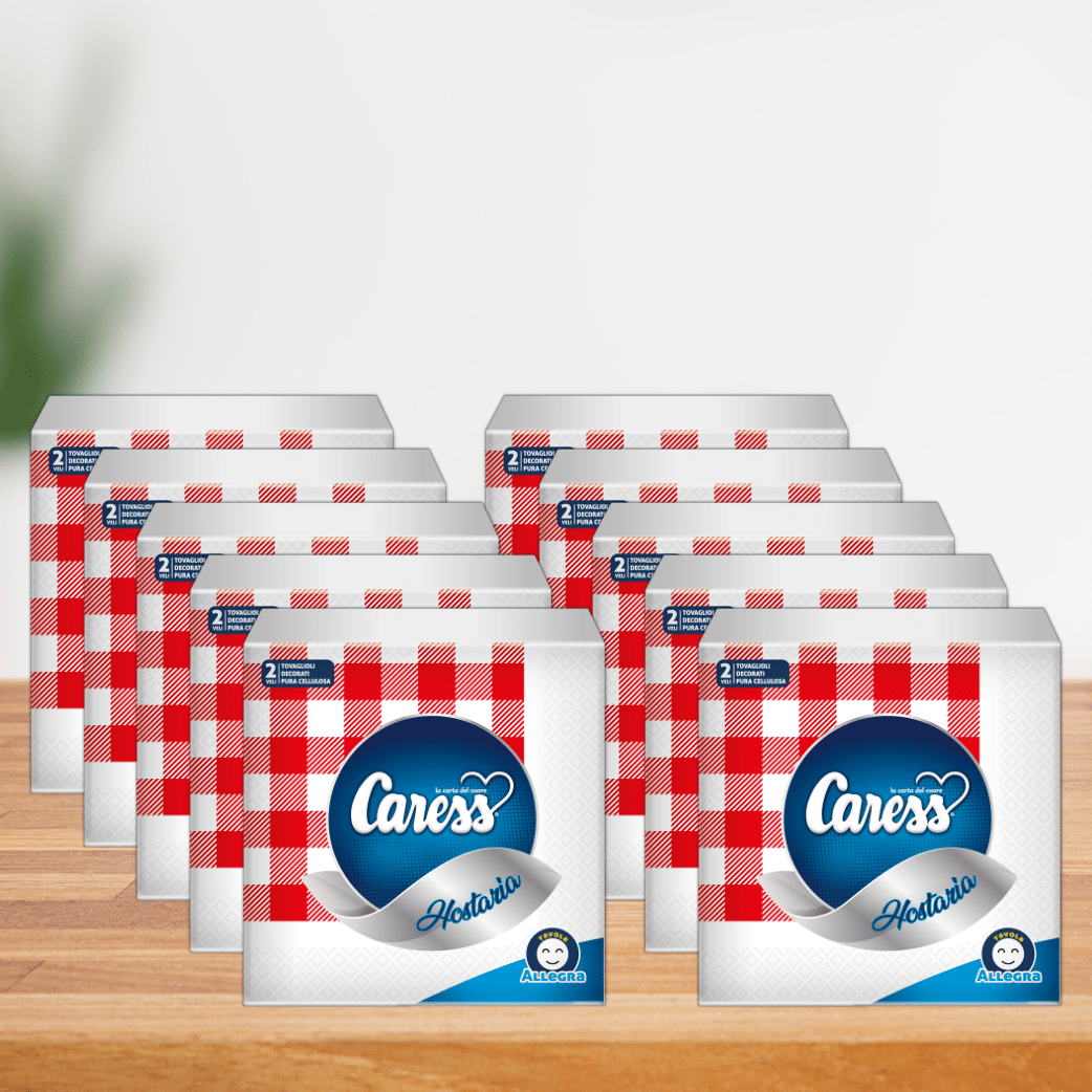 400 Tovaglioli da Cucina Monouso 2 Veli Modello Scacchi " Rosso " - 33 x 33 Picnic | Caress