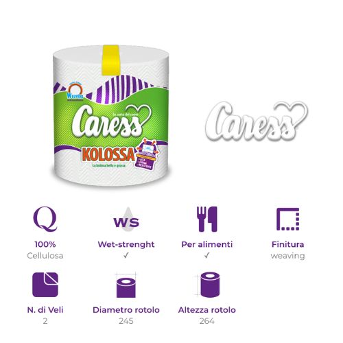 5 Rotoloni Carta Asciugatutto Maxi Formato 2 Veli " Kolossa " Linea Industria e Cucina - Caress