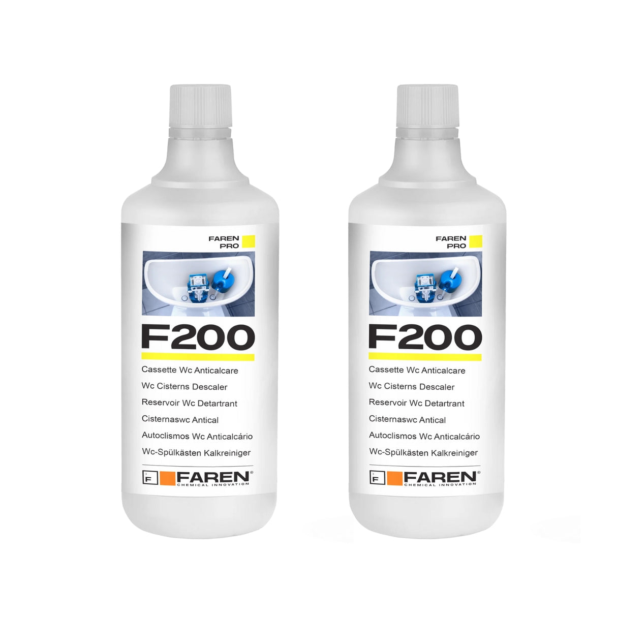 2 Flaconi Acido Anticalcare Cassette WC da 1 Litro | Faren F200 | 2 x 1LT