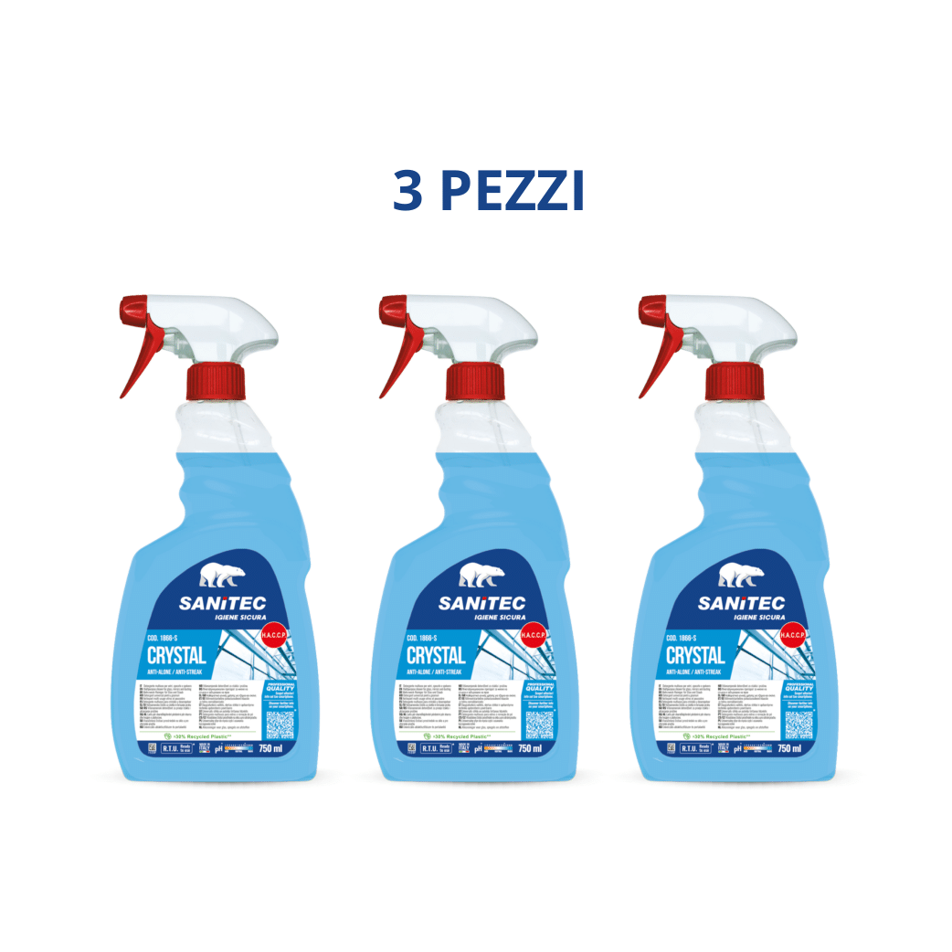 3 Flaconi per Vetri e Specchi da 750ml | Sanitec Crystal Vetri | 3 x 750ml