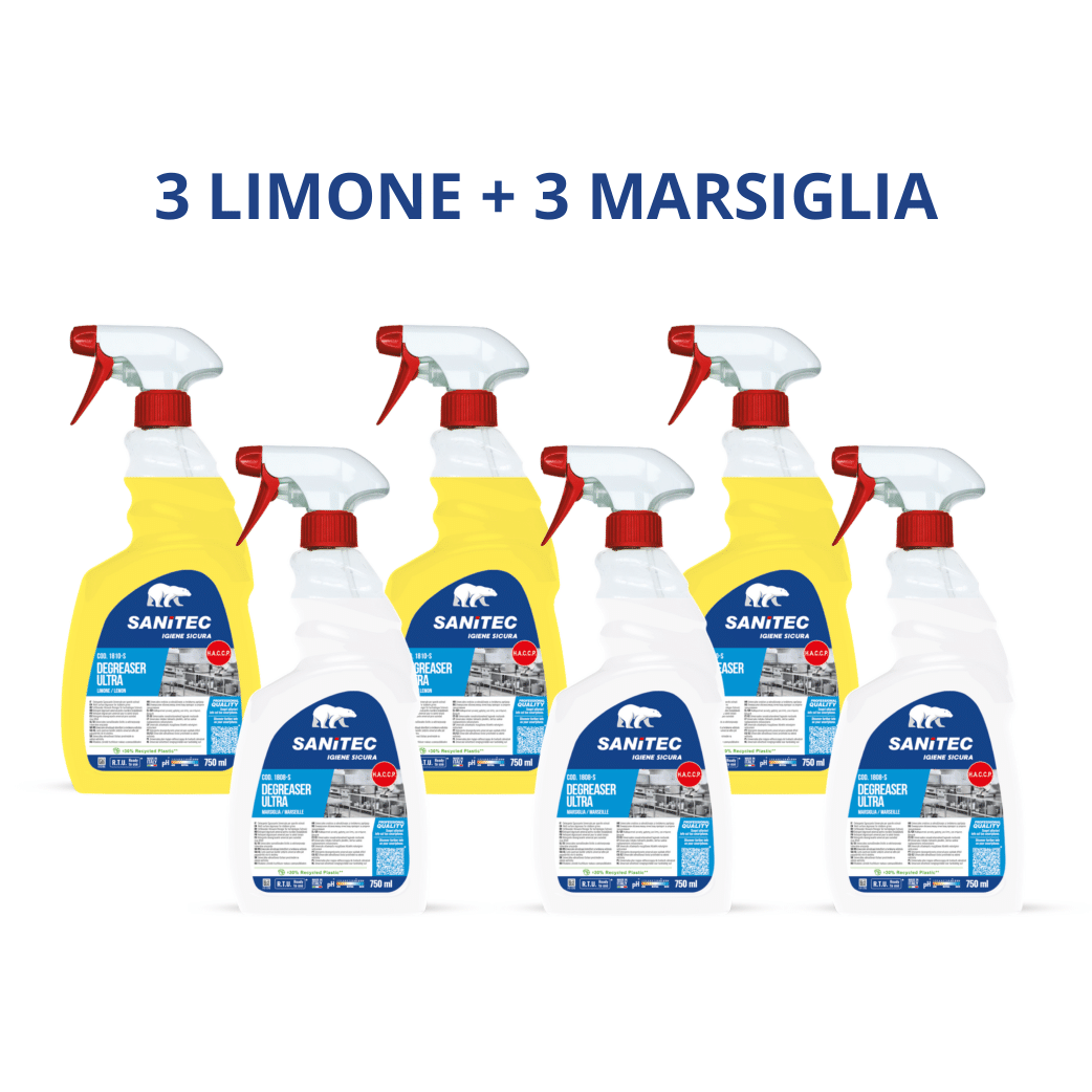 6 Sgrassatori Sanitec Ultra Misti | 3 Limone + 3 Marsiglia - Box 5,5LT