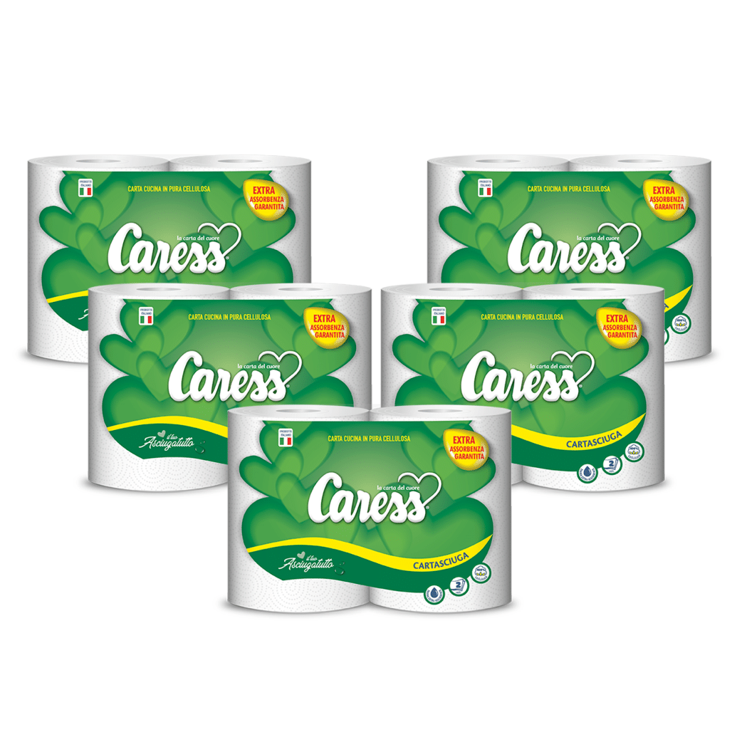 10 Bobine Rotoli Asciugatutto da Cucina Super Assorbenti in Pura Cellulosa - 5 Coppie | Caress