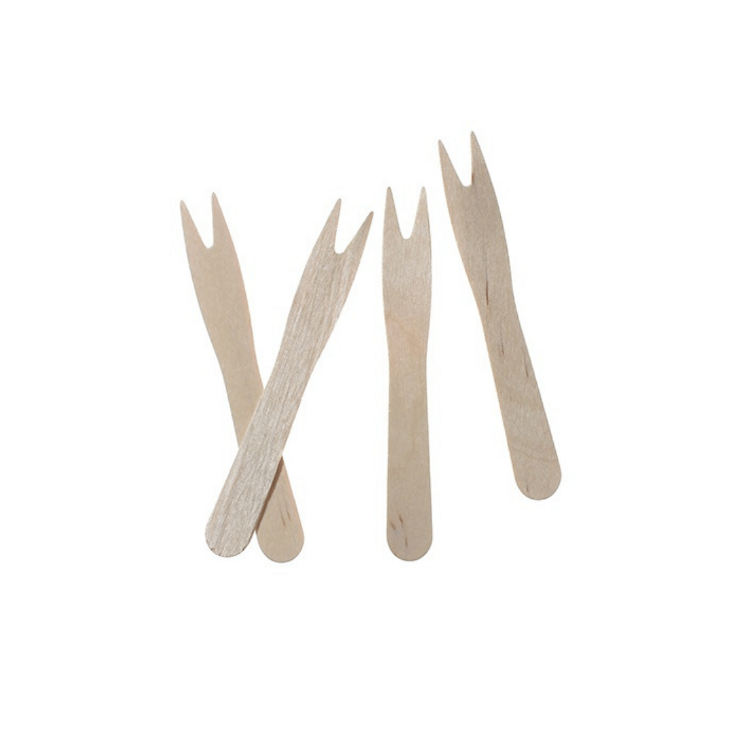 Forchettine Biodegradabili in Legno a 2 Punte | Varie Misure - 1000PZ