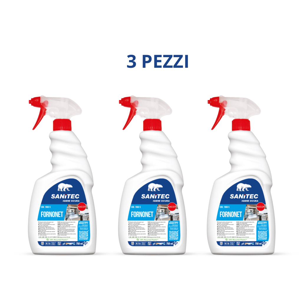 3 Flaconi di Detergente Super Concentrato per Forni / Grill / Piastre da 750ml | Sanitec Fornonet | 3 x 750ml