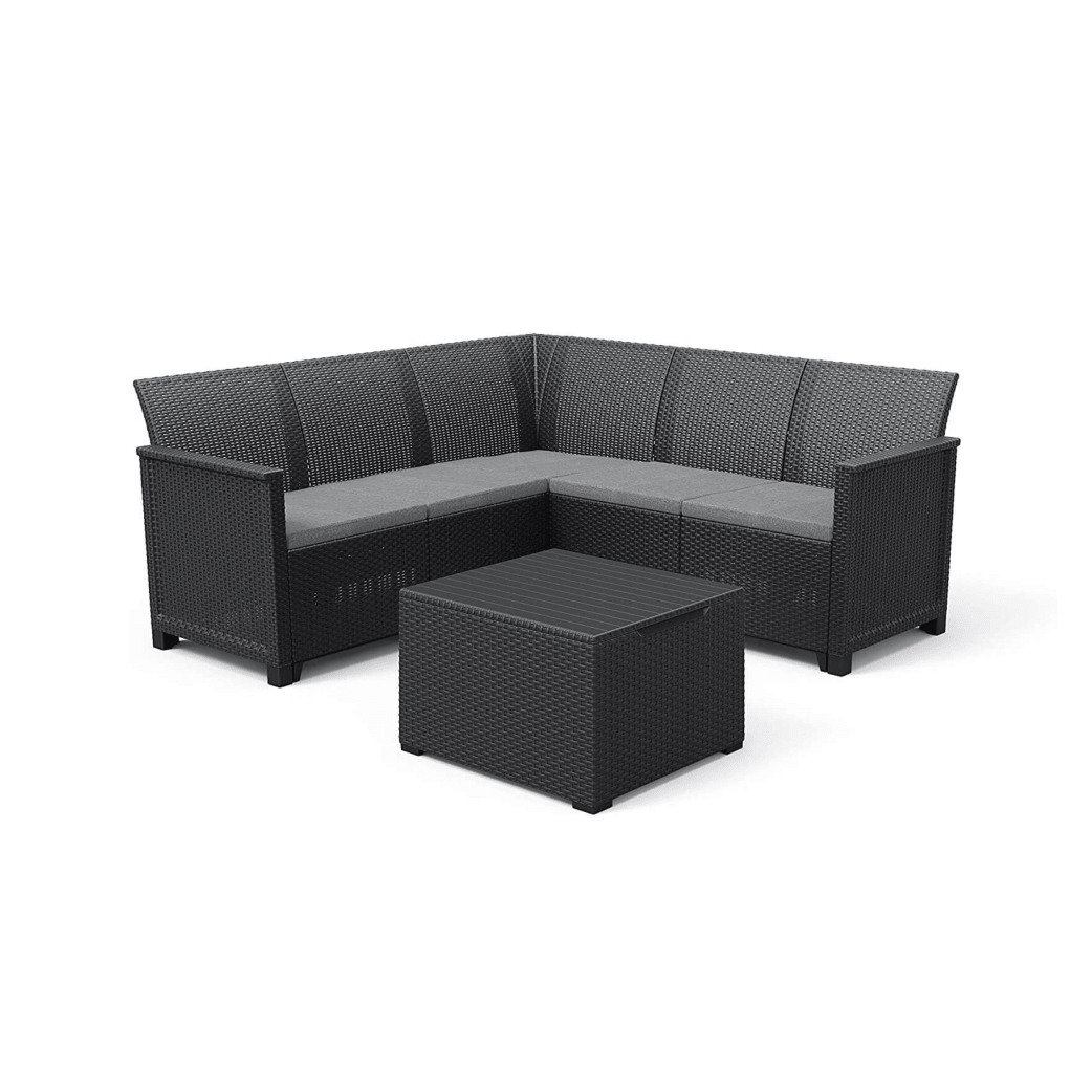 Set Salotto da Arredo Esterno Divano Angolare + Tavolino Contenitore | KETER