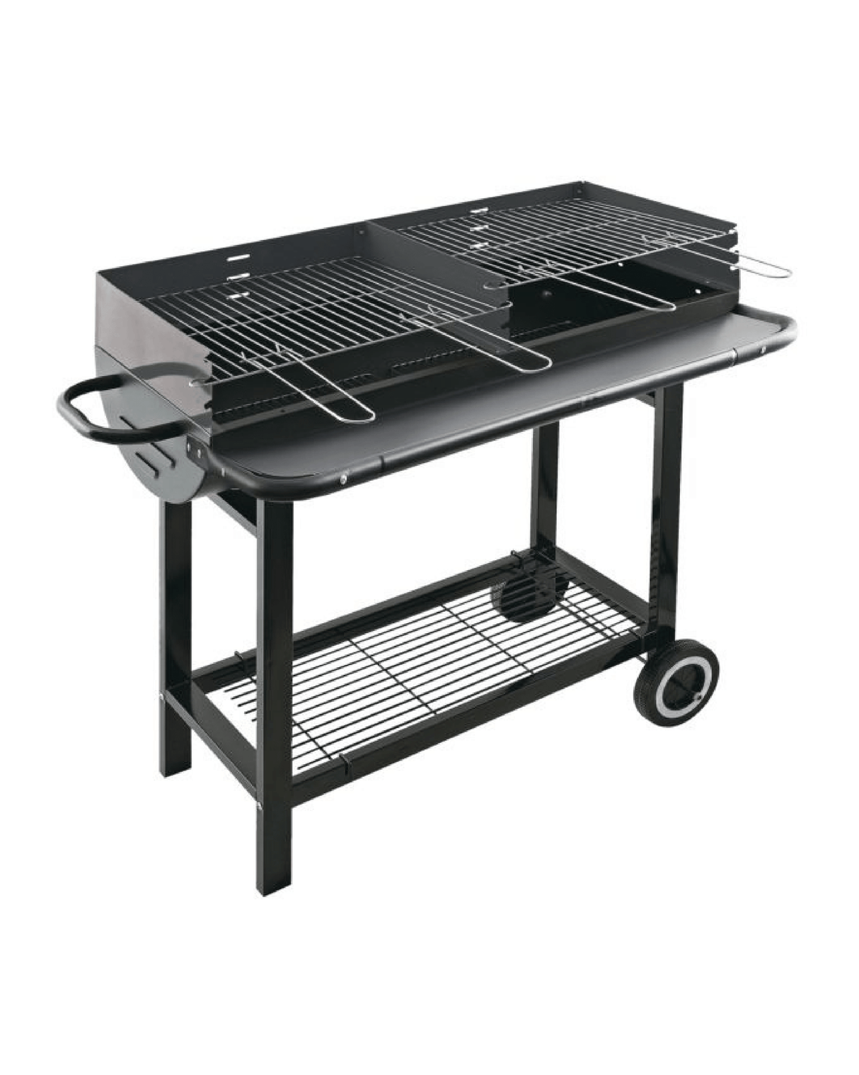 Barbecue a Carbonella con 2 Griglie Regolabili e Ruote – 96x41x93 cm