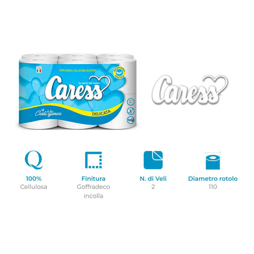 36 Rotoli Carta Igienica Delicata 2 Veli in Pura Cellulosa - Carta Bagno Caress