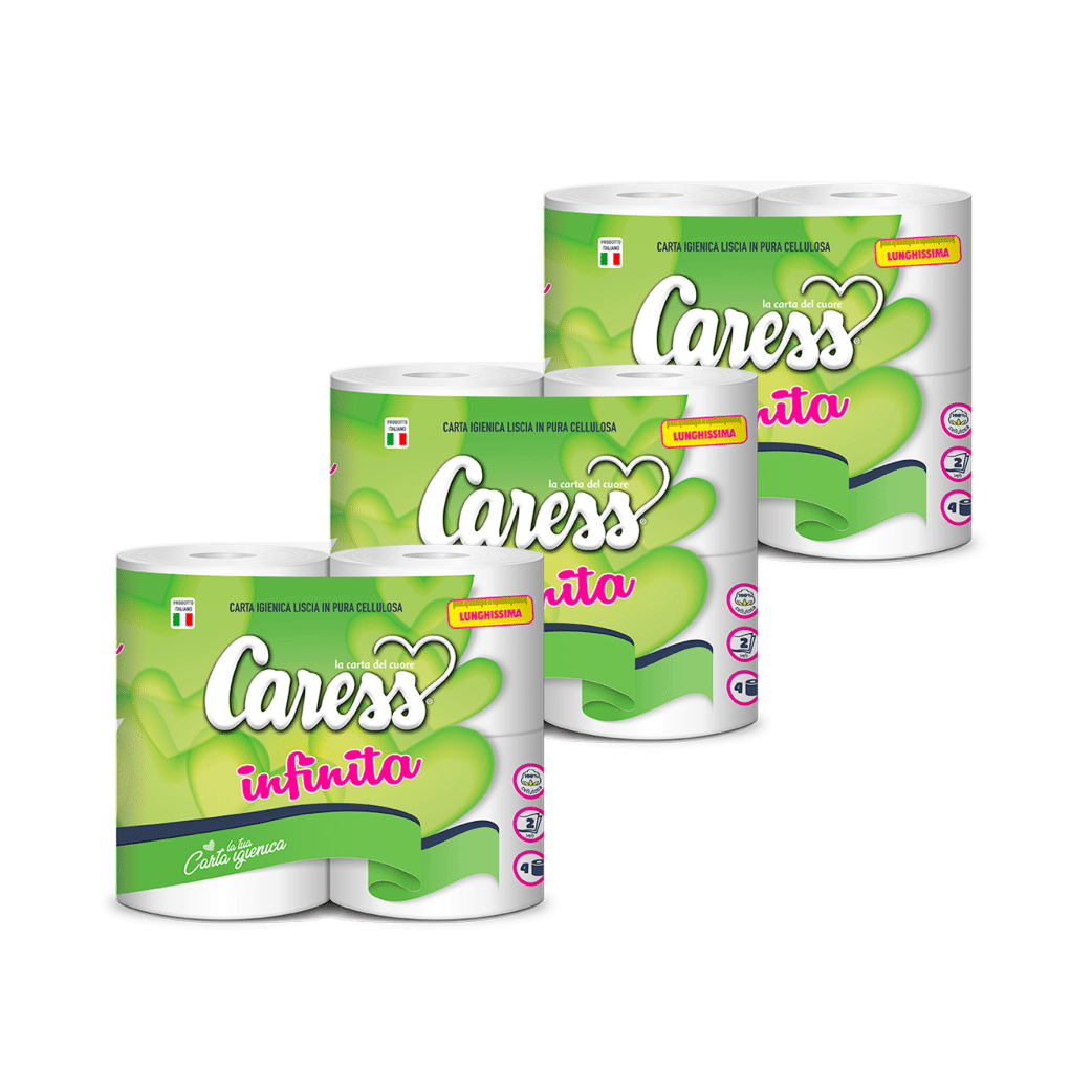 12 Rotoli Carta Igienica " Linea Infinita " 2 Veli in Pura Cellulosa Goffrata - Caress