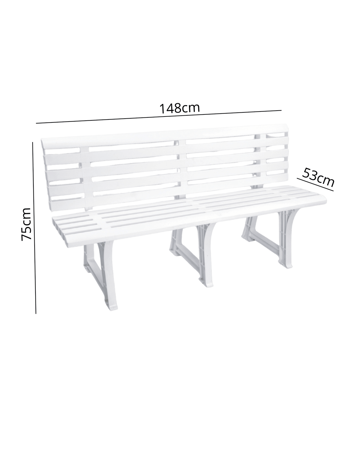 Panchina Giardino / Panca da Esterno 3 Posti in Plastica Bianca – 148x53x75h cm