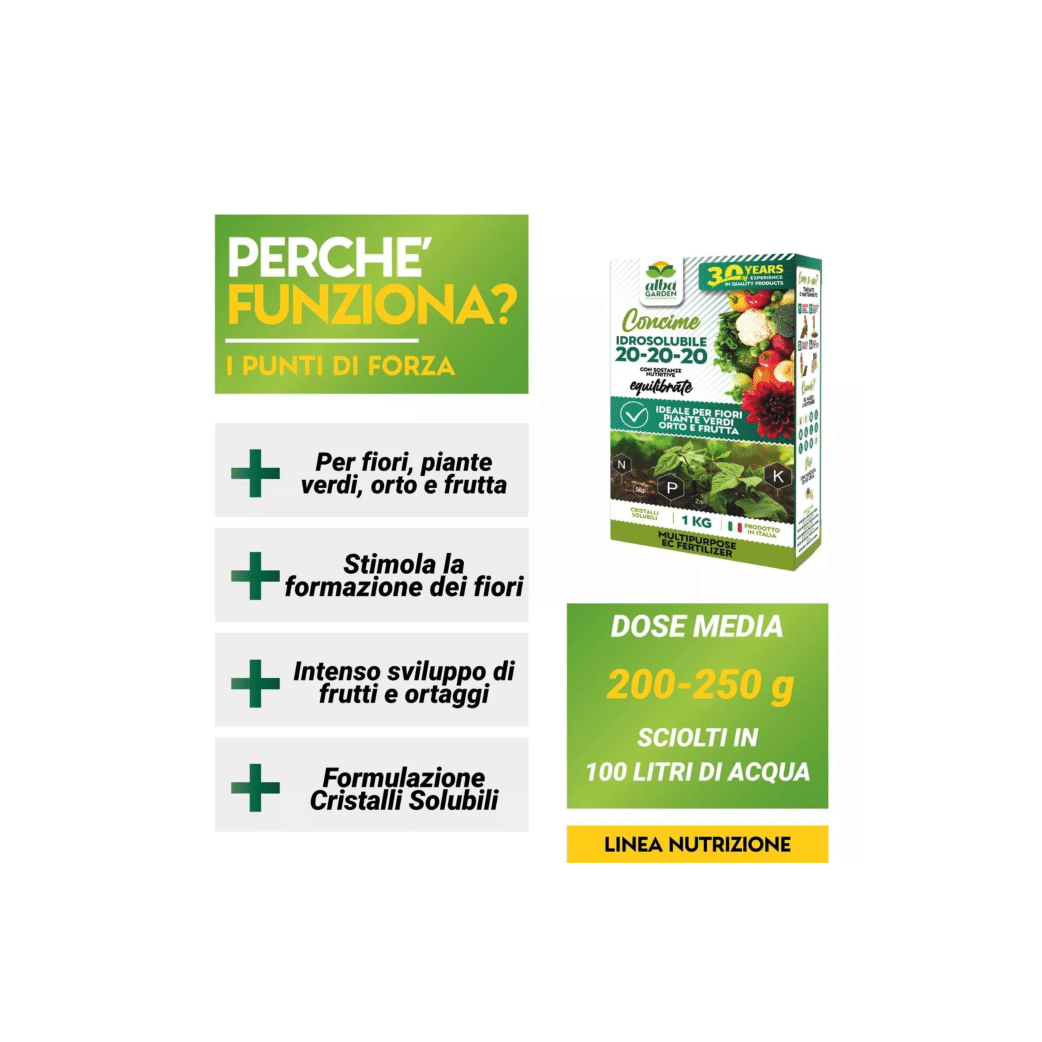 Concime Idrosolubile Fertilizzante NPK 20 20 20 | AlbaGarden