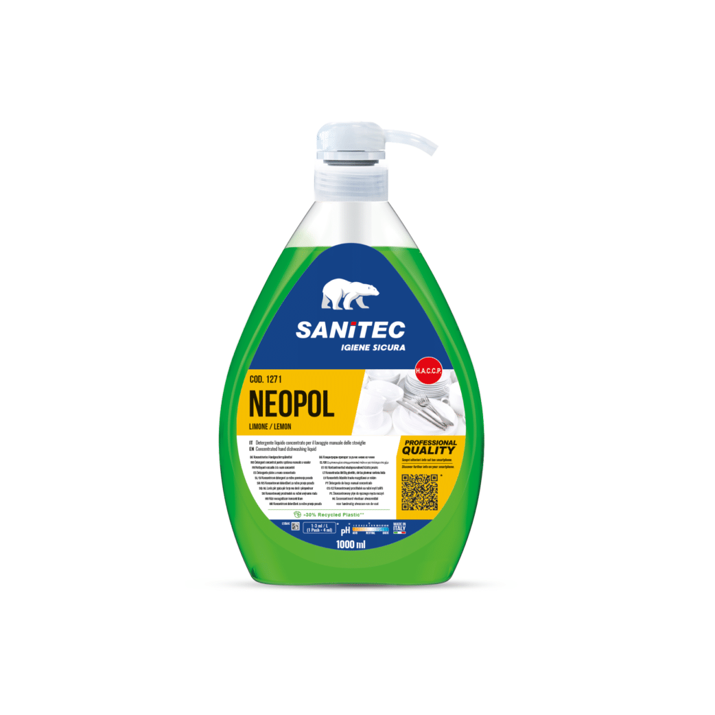 2 Flaconi di Liquido Lavapiatti da 1 Litro | Sanitec Neopol Limone | 2 x 1LT