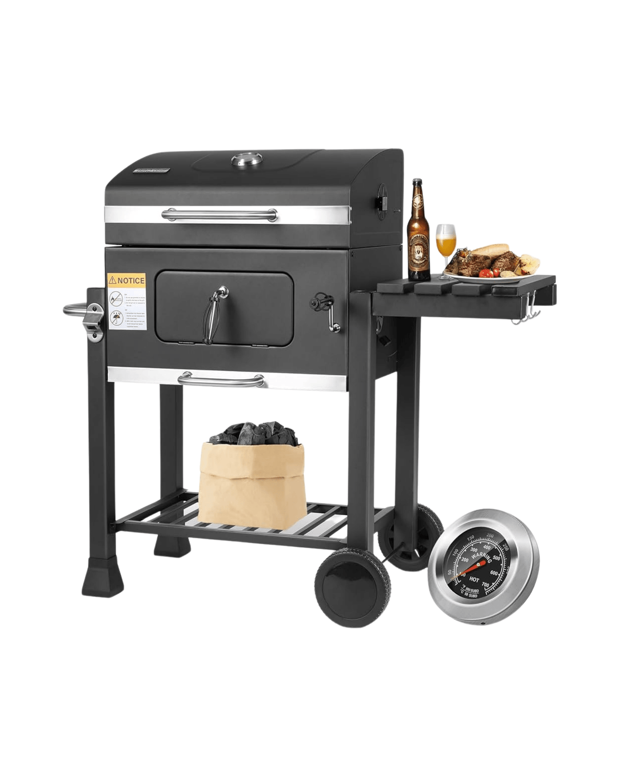 Barbecue a Carbonella con Coperchio e Termostato / Maciste Griglia – 114x60x108 cm