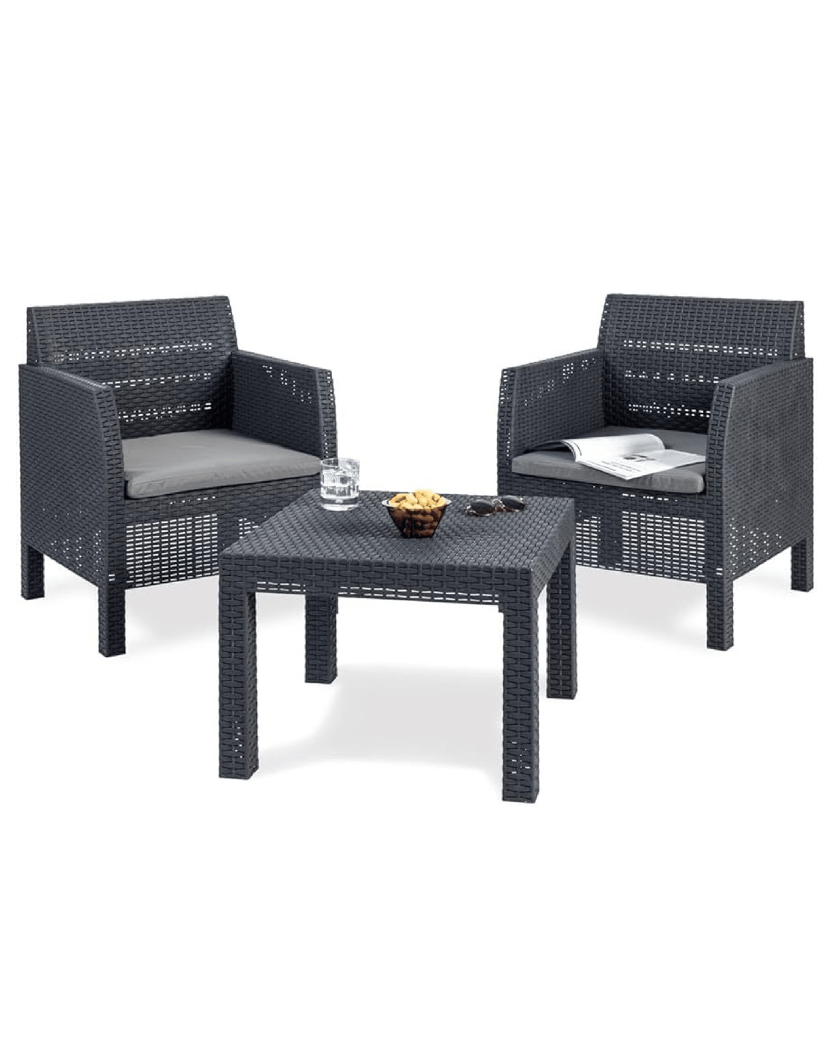 Set da Giardino in Rattan " Matilde " - 2 Poltrone + Tavolo Colore Antracite