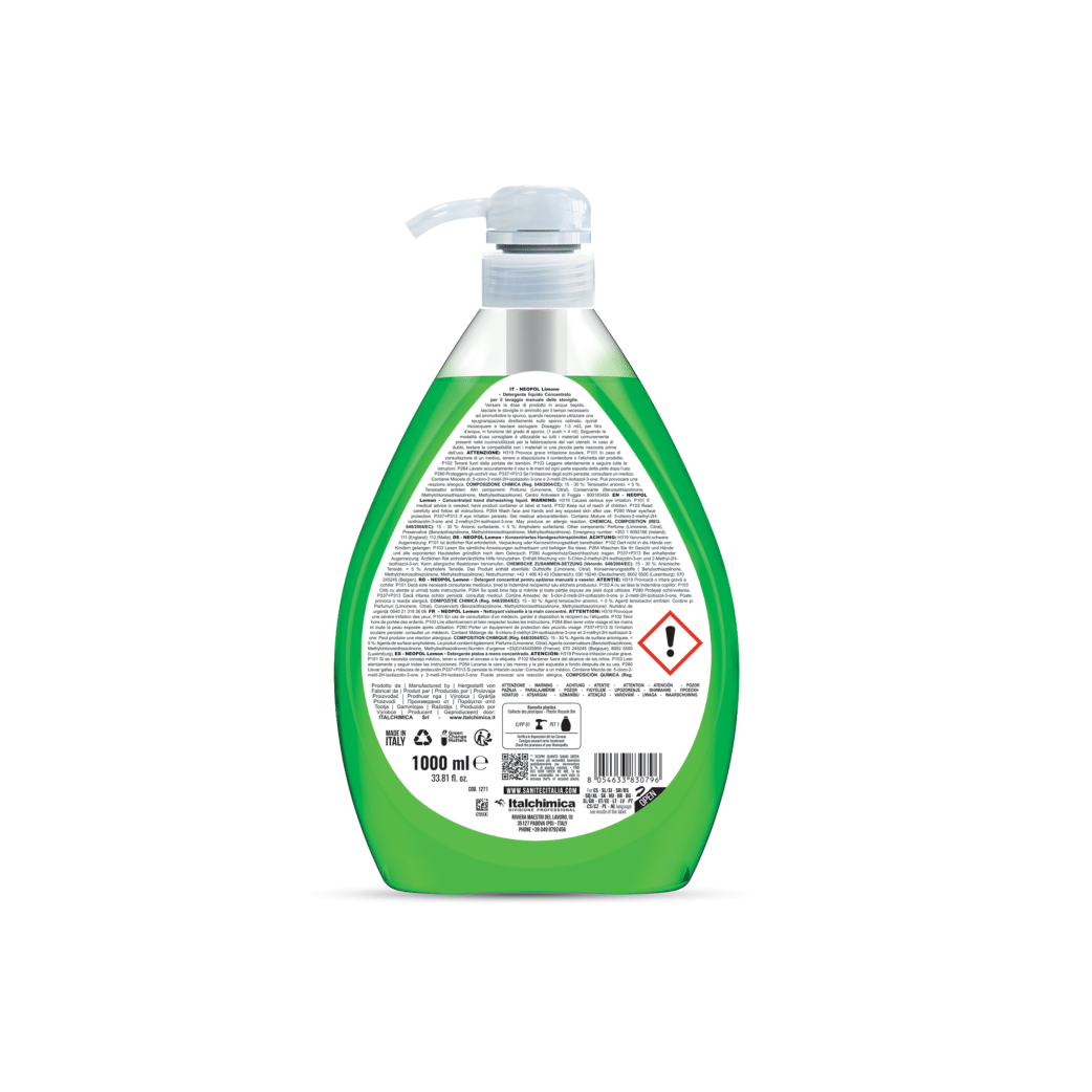 2 Flaconi di Liquido Lavapiatti da 1 Litro | Sanitec Neopol Limone | 2 x 1LT