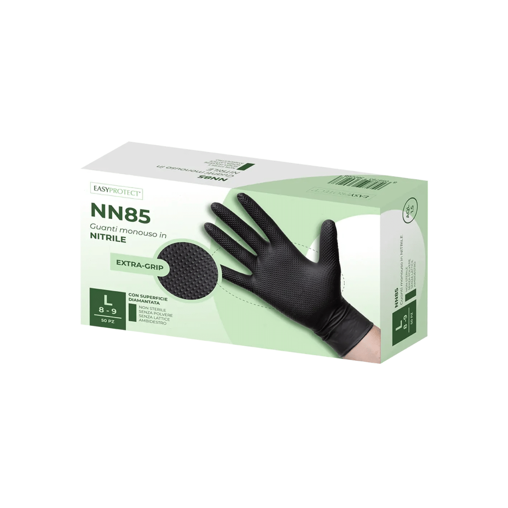 Guanti Monouso in Nitrile Senza Polvere " Neri " Texturizzati | Easyprotect - NN85 - 200 Pezzi