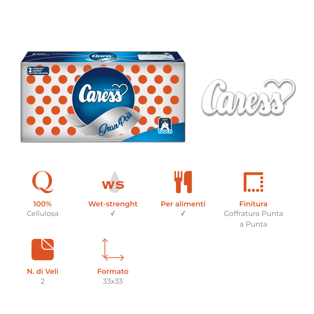 5 Confezioni Tovaglioli Cucina Pois Arancio 2 Veli - 350 Tovaglioli Misura 33 x 33 | Caress