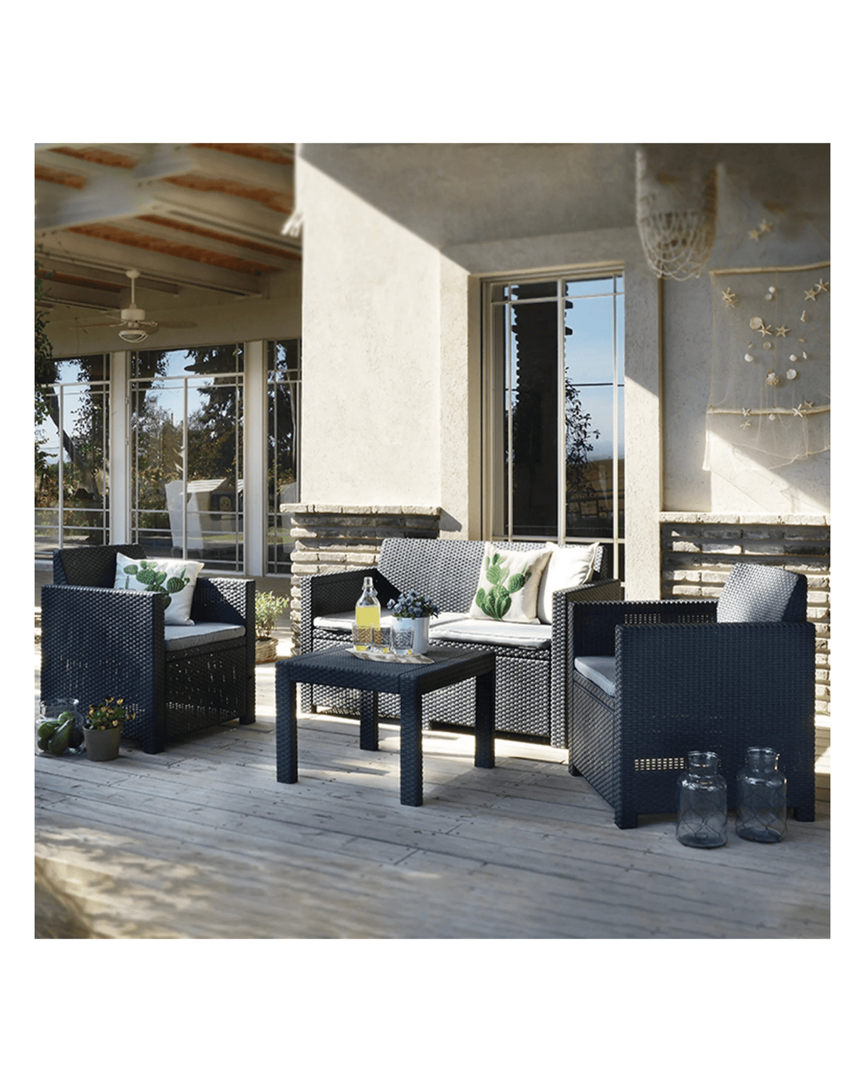 Set Giardino Iseo in Rattan Sintetico - Divano + 2 Poltrone 2 Posti e Tavolino