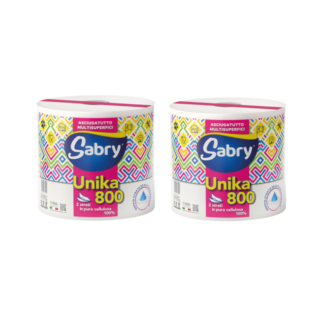 Coppia di Rotoloni Asciugatutto Multisuperfici 2 Veli in Pura Cellulosa | 1600 Strappi