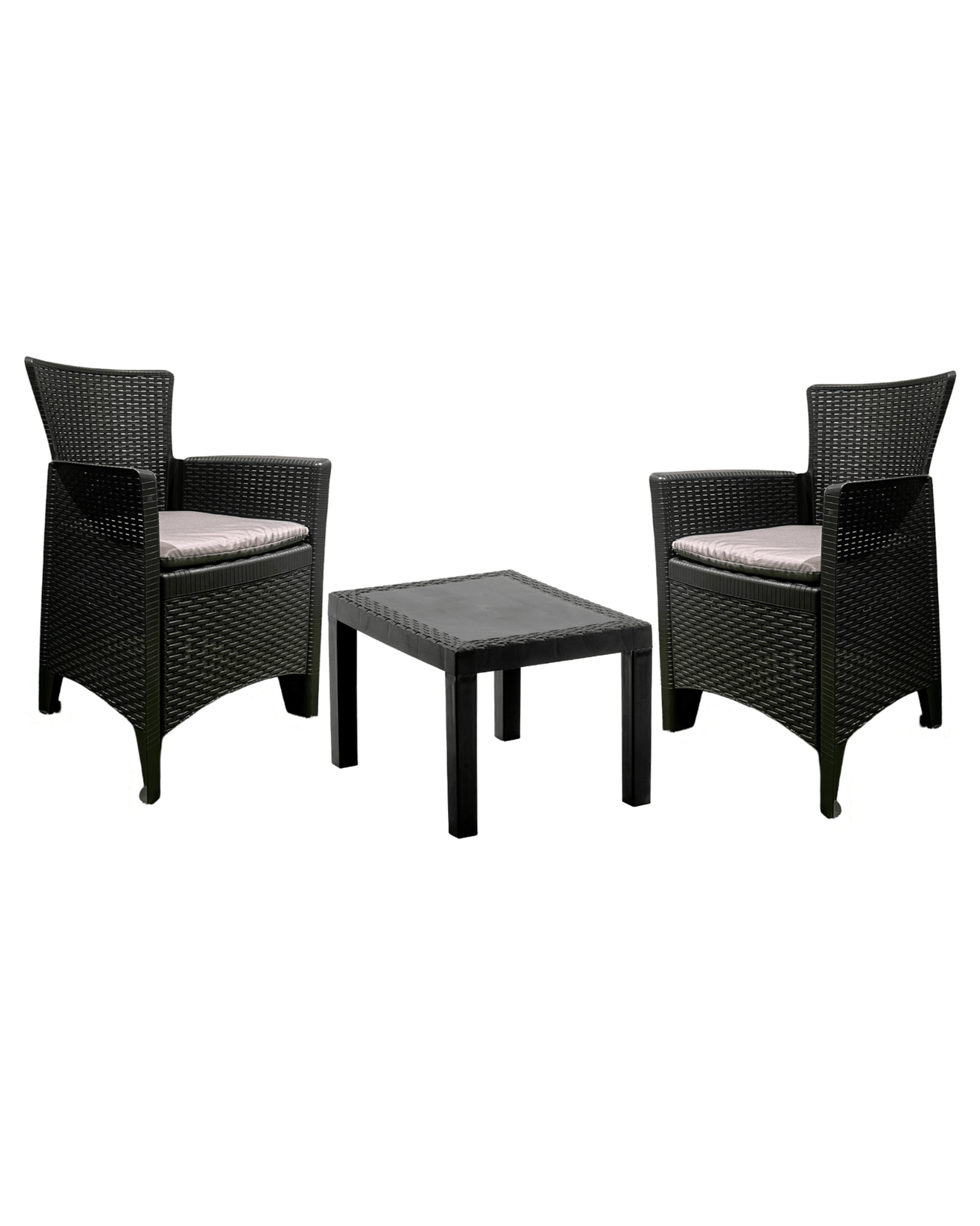 Set Giardino Forest Linea Rattan – 2 Poltrone con Cuscini + Tavolino