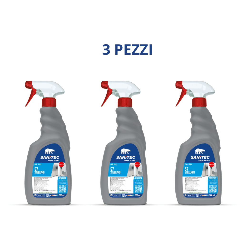 3 Flaconi per Acciaio Vivo da 500ml | Sanitec Steel Pro | 3 x 500ml