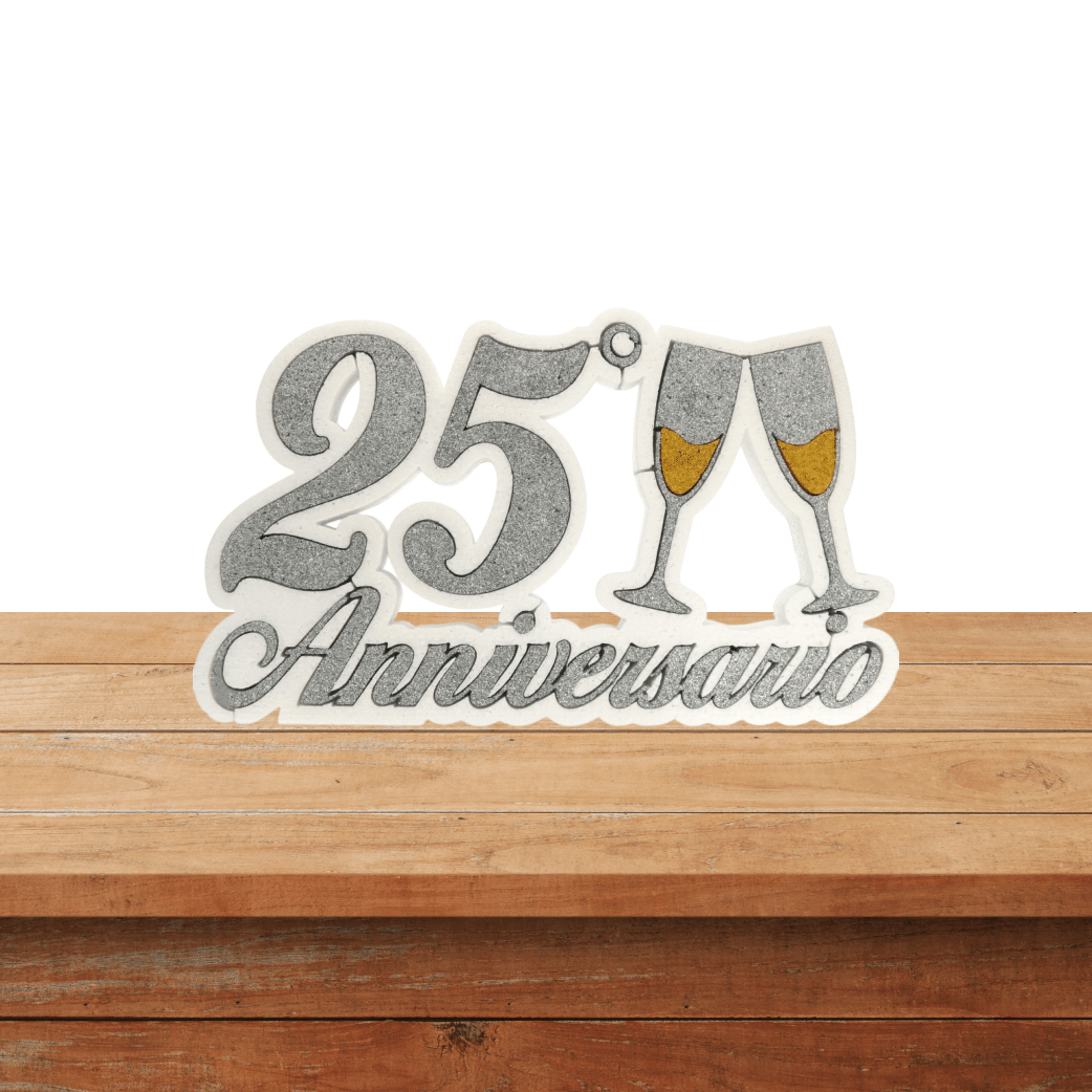 Scritta / Decorazione in Polistirolo " 25° Anniversario " | 40 x 23 cm