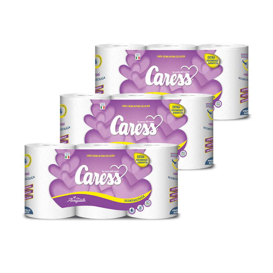 9 Rotoloni Cucina Asciugatutto Assorbenti Doppio Velo in Pura Cellulosa - Caress