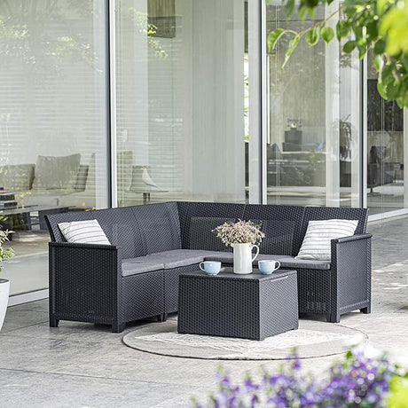 Set Salotto da Arredo Esterno Divano Angolare + Tavolino Contenitore | KETER