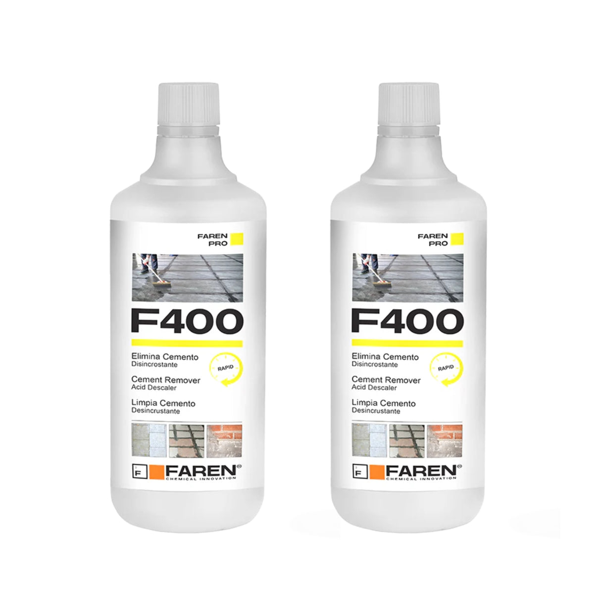 2 Flaconi Pulitore Incrostazioni di Cemento da 1 Litro | Faren F400 | 2 x 1 LT