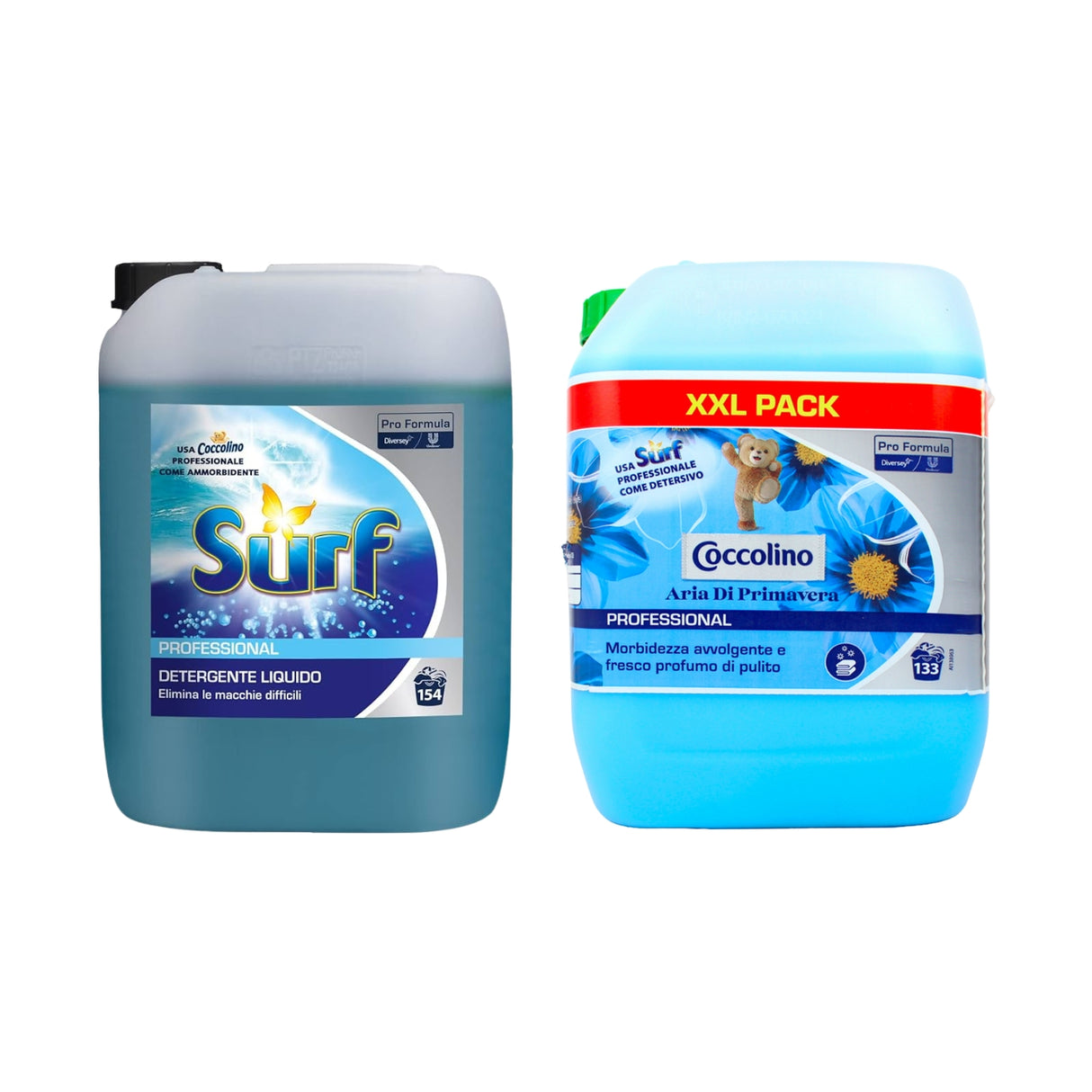 Combo Detersivo più Ammorbidente 20 Litri Surf e Coccolino XXL - 2 Taniche da 10 litri