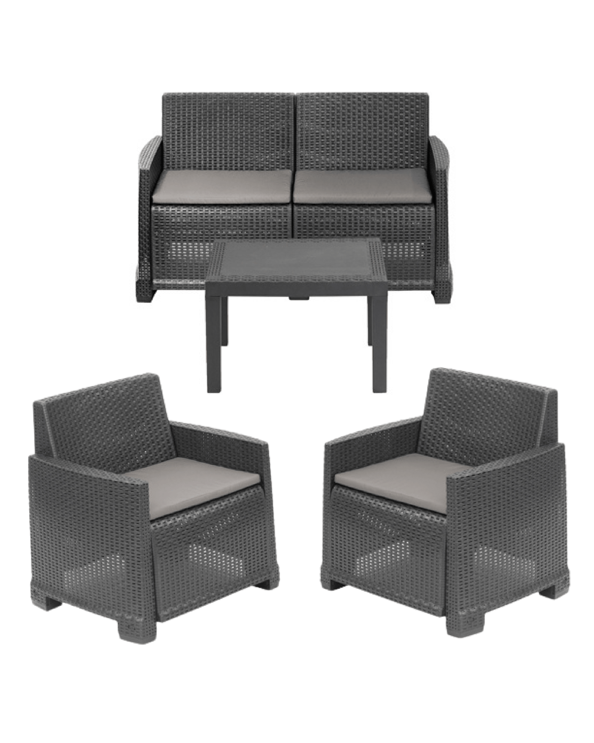 Set Giardino Iseo in Rattan Sintetico - Divano + 2 Poltrone 2 Posti e Tavolino