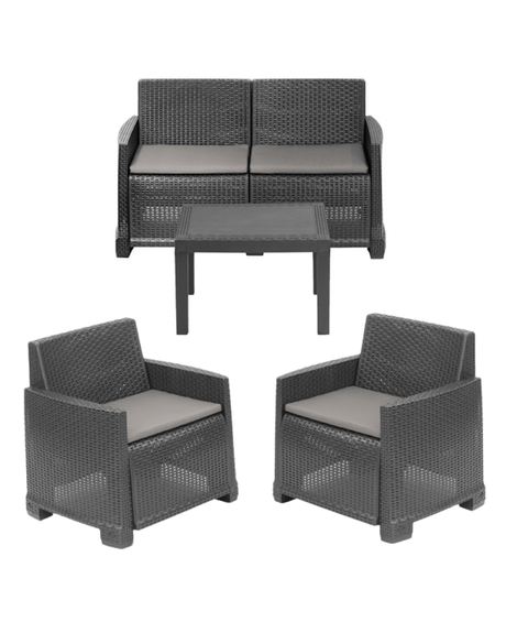 Set Giardino Iseo in Rattan Sintetico - Divano + 2 Poltrone 2 Posti e Tavolino