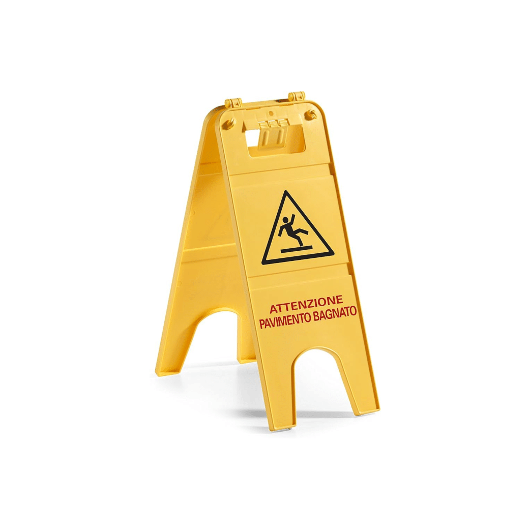 Segnale da 60cm a 2 facciate " Attenzione Pavimento Bagnato " - Polipropilene anti-rottura | TTS Cleaning
